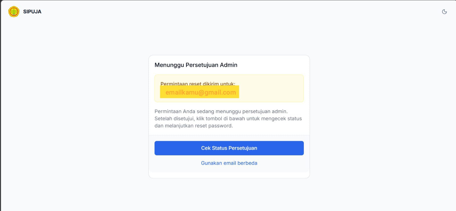 Halaman menunggu persetujuan admin