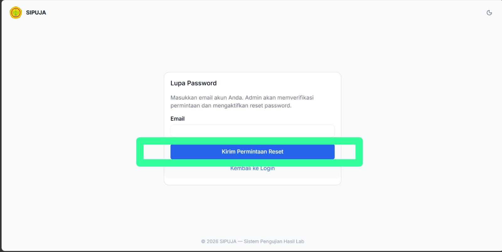 Form pengajuan reset password
